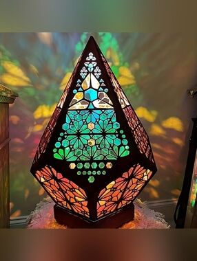 Bohemian Geometric LED Projection Lamp USB Colorful Night Light Wooden Decor